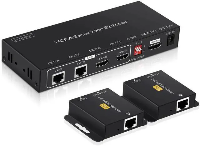 Main image of 1x2 HDMI Extender Splitter, 1080P@60Hz 1 in 2 Out HDMI Over Cat5e/Cat6 Cable Up to 165ft/50m, Dual Local HDMI Loop-Out, POC Power Supply, EDID & 3D Support for Fire Stick TV Box