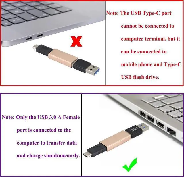 Alt view image 4 of 7 - USB 3.0 A Male to Type C Female Adapter, Champagne Gold 2 Pack, USB-A to USB-C Converter, Fast Charging & Data Sync Connector for PC, Laptop, Power Bank, Charger, USB-C Phone, U-Disk and Cables