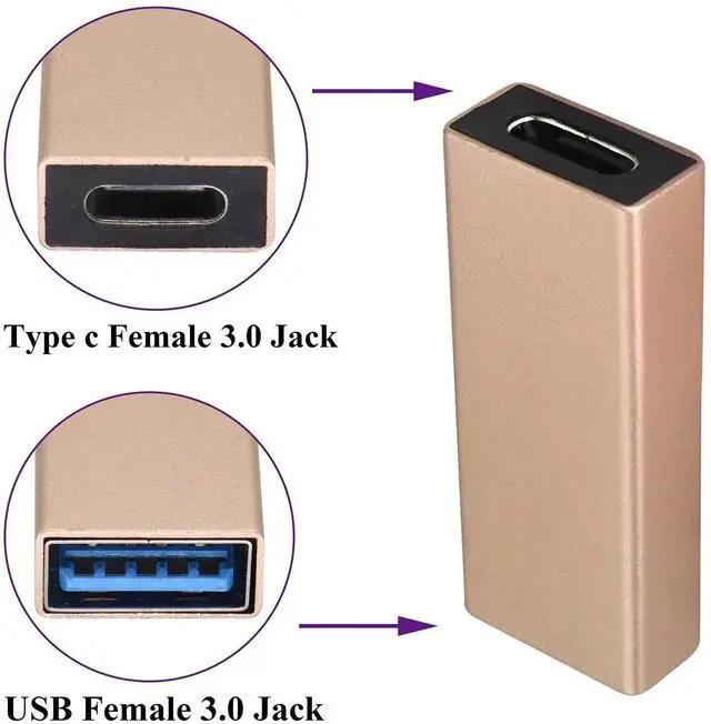 Alt view image 3 of 7 - USB 3.0 A Male to Type C Female Adapter, Champagne Gold 2 Pack, USB-A to USB-C Converter, Fast Charging & Data Sync Connector for PC, Laptop, Power Bank, Charger, USB-C Phone, U-Disk and Cables