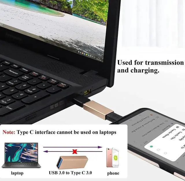 Alt view image 6 of 7 - USB 3.0 A Male to Type C Female Adapter, Champagne Gold 2 Pack, USB-A to USB-C Converter, Fast Charging & Data Sync Connector for PC, Laptop, Power Bank, Charger, USB-C Phone, U-Disk and Cables