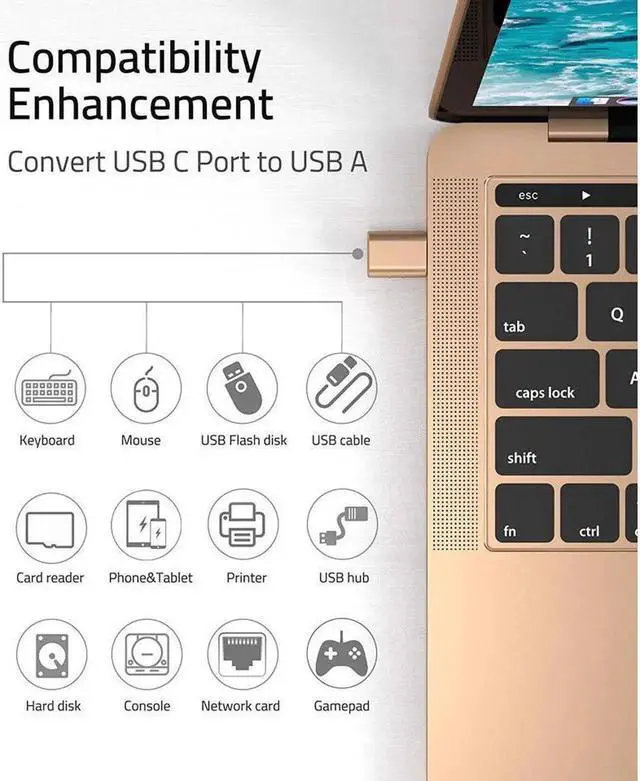 Alt view image 3 of 7 - USB C to USB Adapter Pack of 2 USB C Male to USB3 Female Adapter Compatible with MacBook Pro 2021 iMac iPad Mini 6/Pro MacBook Air 2022 and Other Type C or Thunderbolt 4/3 Devices Space Gold