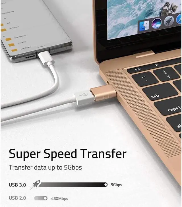 Alt view image 7 of 7 - USB C to USB Adapter Pack of 2 USB C Male to USB3 Female Adapter Compatible with MacBook Pro 2021 iMac iPad Mini 6/Pro MacBook Air 2022 and Other Type C or Thunderbolt 4/3 Devices Space Gold