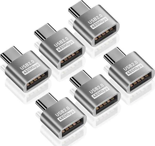 Main image of USB C to USB Adapter 10Gbps, Type C Male to A Female Extension Adapater Support Data Transfer and Charging for Phone, Laptop, USB Keyboard 6 Pack (Silver)