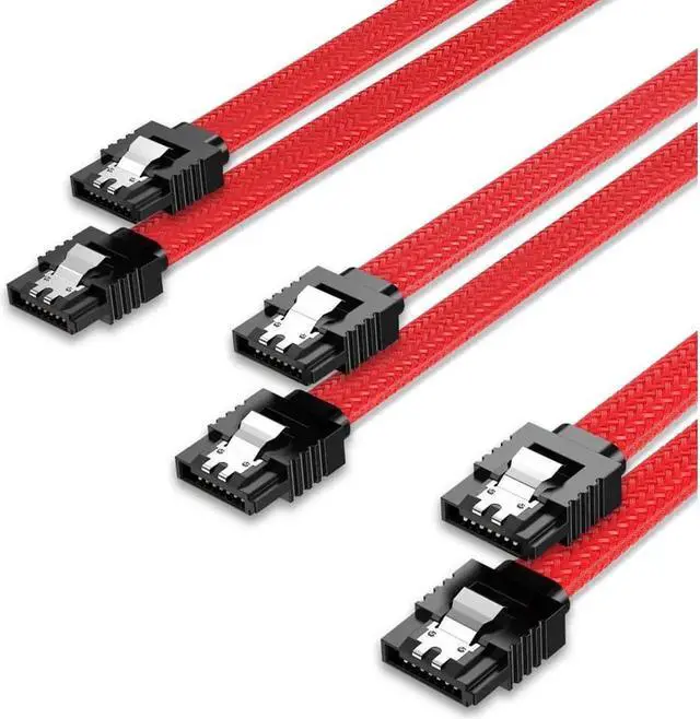 Main image of 3PACK SATA Cable III 3 Pack 6Gbps Straight HDD SDD Data Cable with Locking Latch 18 Inch for SATA HDD, SSD, CD Driver, CD Writer, Red