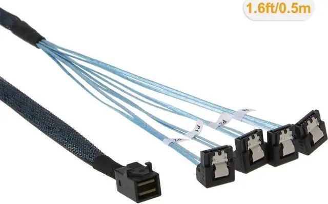 Alt view image 2 of 4 - 0.5M/1.6FT SFF-8643 HD Mini SAS to 4-Port Angled SATA Breakout Cable, Internal Server RAID Controller to Hard Drive Conversion Cord