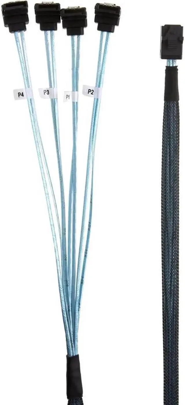 Alt view image 3 of 4 - 0.5M/1.6FT SFF-8643 HD Mini SAS to 4-Port Angled SATA Breakout Cable, Internal Server RAID Controller to Hard Drive Conversion Cord