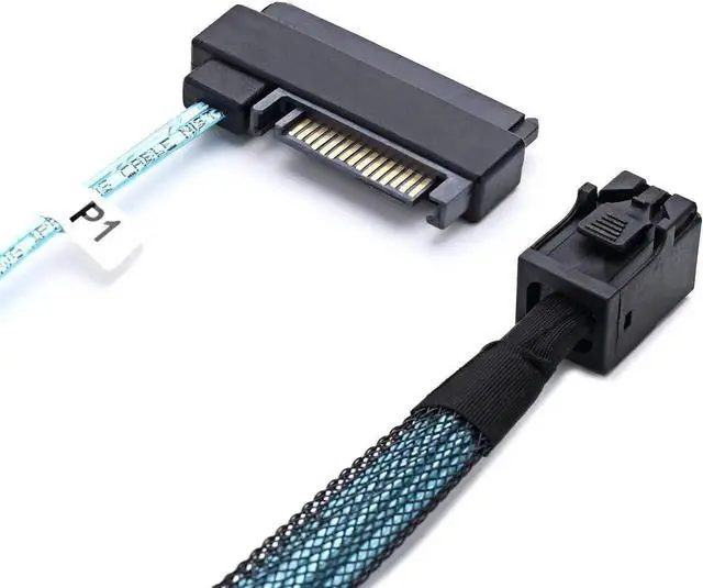 Alt view image 5 of 7 - 1M 12Gbps SFF-8643 to 4 SFF-8482 Breakout Cable, Internal Mini SAS HD to 29Pin SFF-8482 Connector with SAS 15Pin Power Port for SAS SATA Hard Drive
