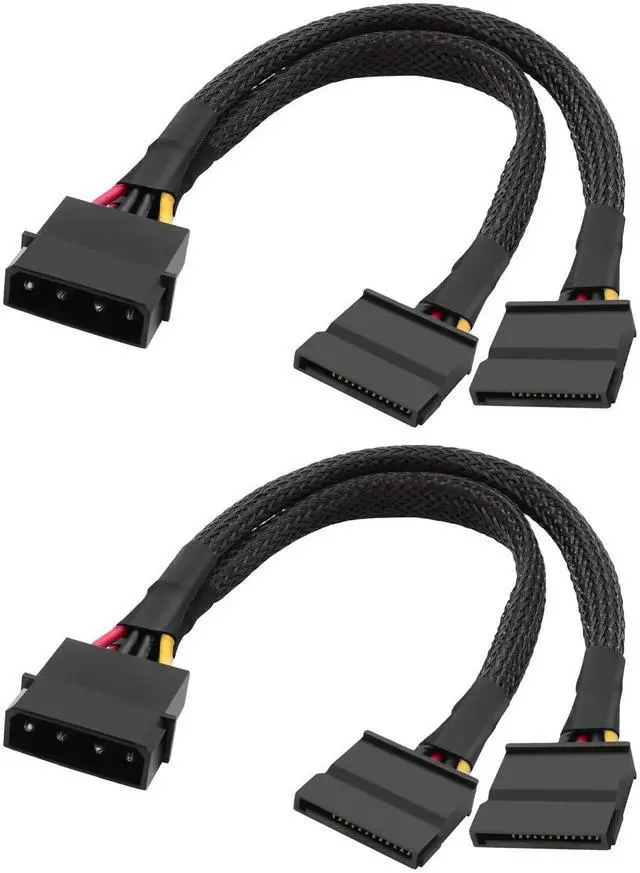 Main image of 2PCS 4-Pin IDE Male to Dual 15Pin SATA Female Y-Splitter Power Cable, IDE to SATA Power Adapter Cord for HDD SSD DVD Drives