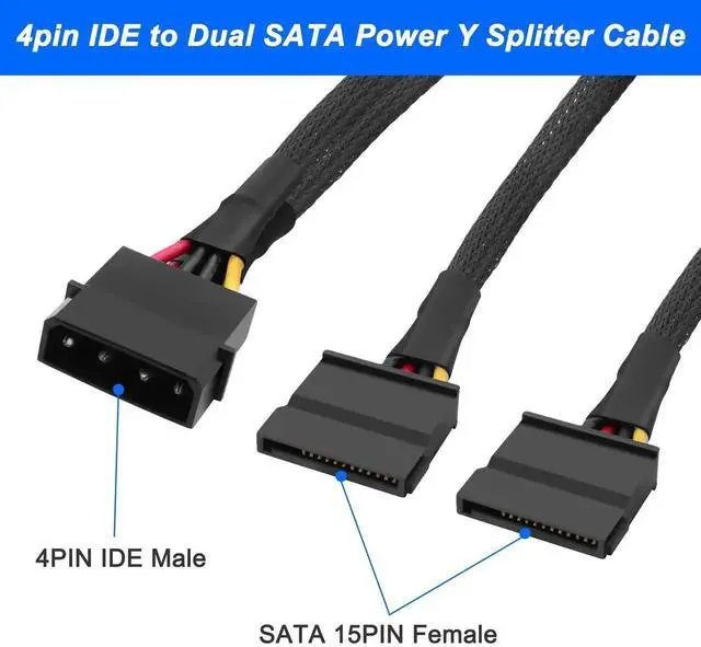 Alt view image 5 of 7 - 2PCS 4-Pin IDE Male to Dual 15Pin SATA Female Y-Splitter Power Cable, IDE to SATA Power Adapter Cord for HDD SSD DVD Drives
