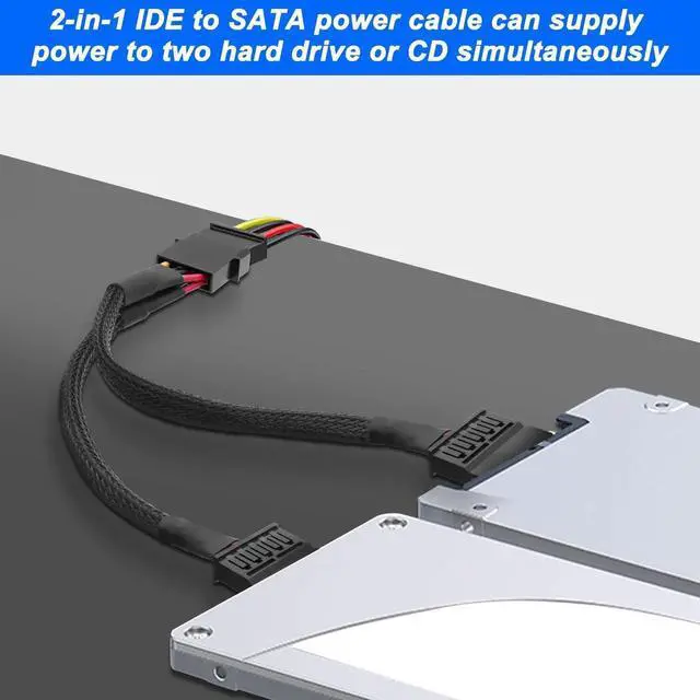 Alt view image 3 of 7 - 2PCS 4-Pin IDE Male to Dual 15Pin SATA Female Y-Splitter Power Cable, IDE to SATA Power Adapter Cord for HDD SSD DVD Drives