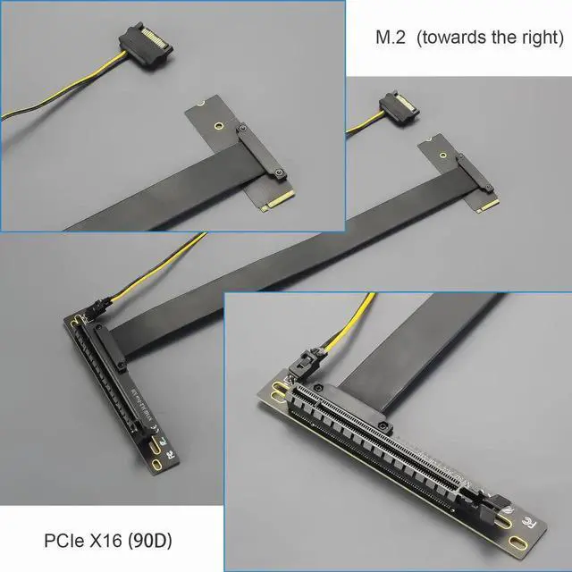 Alt view image 3 of 5 - 300mm M.2 Key M to PCIe 4.0 X16 Riser Cable with SATA Power, Non-SATA M.2 Slot Supported