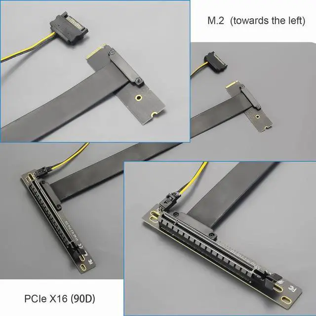 Alt view image 3 of 5 - 300mm M.2 Key M to PCIe 4.0 X16 Riser Cable with SATA Power Cable, High Speed Extension Cord, Not for M.2 SATA Slot