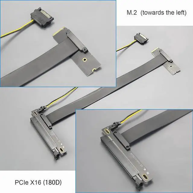 Alt view image 7 of 7 - 300mm M.2 Key M to PCIe 4.0 X16 Riser Cable with SATA Power, Only for NVMe M.2 Key M, Non-M.2 SATA Support