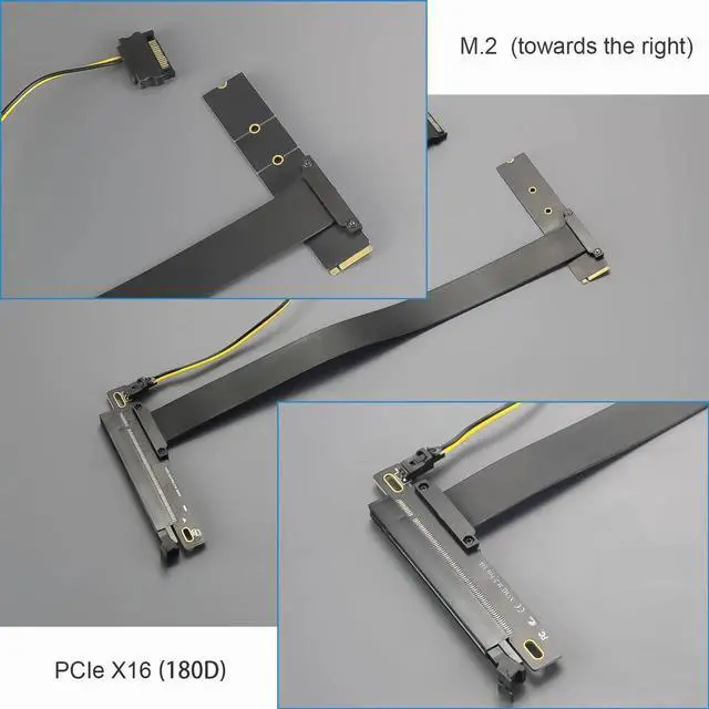 Alt view image 4 of 7 - 300mm M.2 Key M to PCIe 4.0 X16 Riser Cable, SATA Power Supply Extension Cord, Only for NVMe M.2 Key M, Not Compatible with M.2 SATA Slot