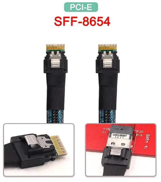 Alt view image 2 of 7 - 50cm PCI-E Slimline SAS 4.0 Cable, SFF-8654 4i 38Pin Host to SFF-8654 Slim SAS Target Internal High Speed Data Cable