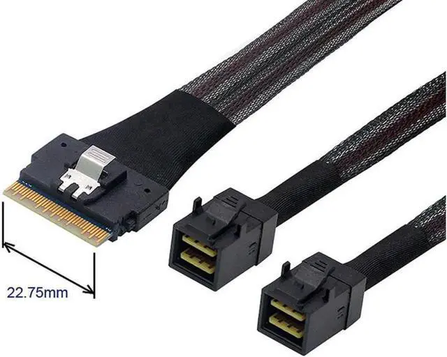 Alt view image 2 of 3 - SAS 4.0 Slimline SFF-8654 8i 74pin to Dual SFF-8643 4i Cable, PCIe Ultraport Mini SAS HD Fanout Cord