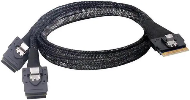Alt view image 3 of 4 - 50cm Slimline SAS 4.0 Cable, SFF-8654 8i 74Pin to Dual SFF-8087 Mini SAS PCIe Ultraport Fanout Cable