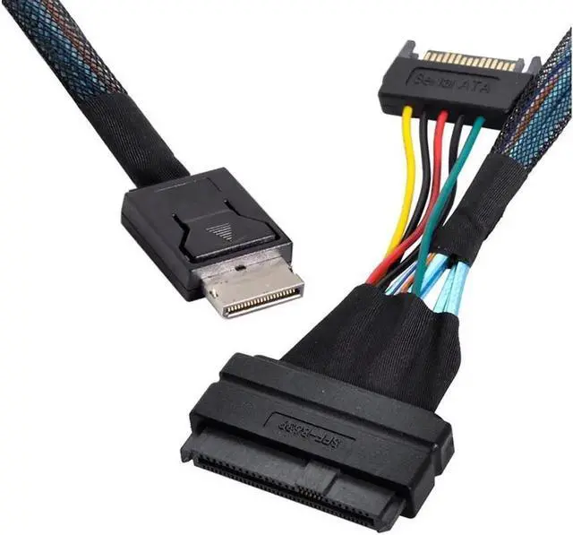 Main image of 50cm OCuLink SFF-8611 Male to U.2 U.3 SFF-8639 Female Cable, PCIe NVMe SSD Extension Cord with SATA Power Port for Motherboard Storage Upgrade
