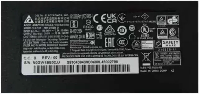 Alt view image 2 of 2 - 240W Delta AC Adapter, 20V 12A 4.5x3.0mm ADP-240EB D, High Power Laptop Charger Replacement for MSI Gaming Notebook