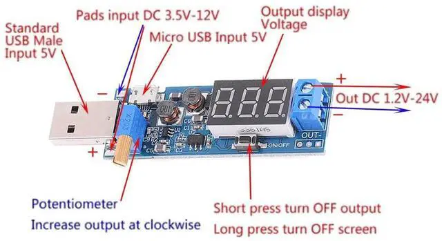Alt view image 3 of 4 - USB Buck Boost Converter, 3.5V-12V Input to 1.2V-24V Output DC-DC Step Up Step Down Voltage Regulator Module, Adjustable 5V to 3.3V 9V 12V 18V 24V Power Supply Board