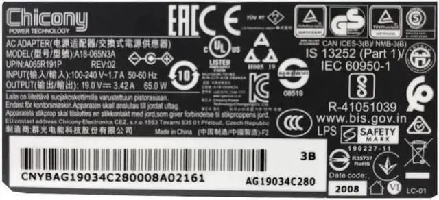 Alt view image 3 of 4 - 65W Laptop AC Charger, 19V 3.42A 4.0x1.7mm Chicony A18-065N3A A065R191P Replacement Power Supply Adapter