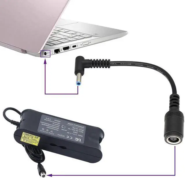 Alt view image 4 of 6 - 2 Pack 90 Degree DC Power Converter Cable, 7.4mm×5.0mm Female to 4.5mm×3.0mm Male Right Angle Laptop Charging Connector, 15cm DC Jack Adapter Cord for HP Notebook Power Supply Replacement