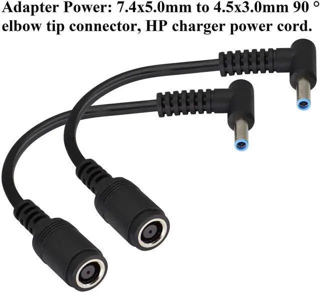 Alt view image 3 of 6 - 2 Pack 90 Degree DC Power Converter Cable, 7.4mm×5.0mm Female to 4.5mm×3.0mm Male Right Angle Laptop Charging Connector, 15cm DC Jack Adapter Cord for HP Notebook Power Supply Replacement