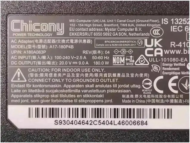 Alt view image 2 of 2 - 180W 20V 9A Chicony AC Adapter Charger A17-180P4B A180A063P Compatible with MSI GF66 GF75 Creator Z16 A11UET Gaming Laptop