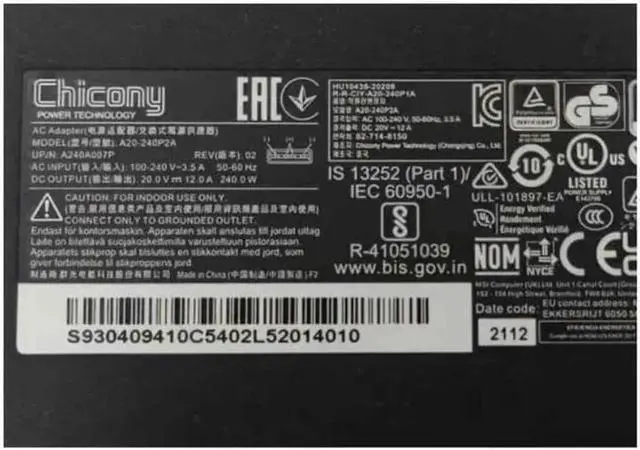 Alt view image 2 of 2 - 240W USB Slim Tip AC Adapter 20V 12A, Replacement for Chicony A20-240P2A A240A007P, Compatible with MSI GE76 GE66 Raider Laptop Power Supply Charger