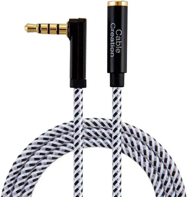 Main image of CableCreation 6 Feet 3.5mm TRRS Headphone Extension Cable, 90 Degree Right Angle Male to Female 4-Conductor Audio Cord Compatible with Microphone for Headphone Smartphone Laptop