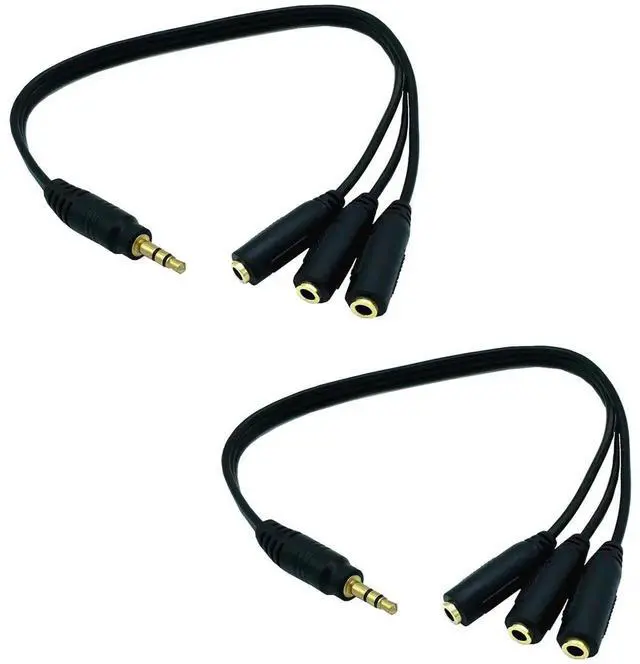 Main image of 2Pcs 3.5mm TRRS Audio Splitter Cable, 1FT Gold Plated 1 Male to 3 Female Stereo AUX Splitter Adapter, 1 Input 3 Output Audio Jack Splitter