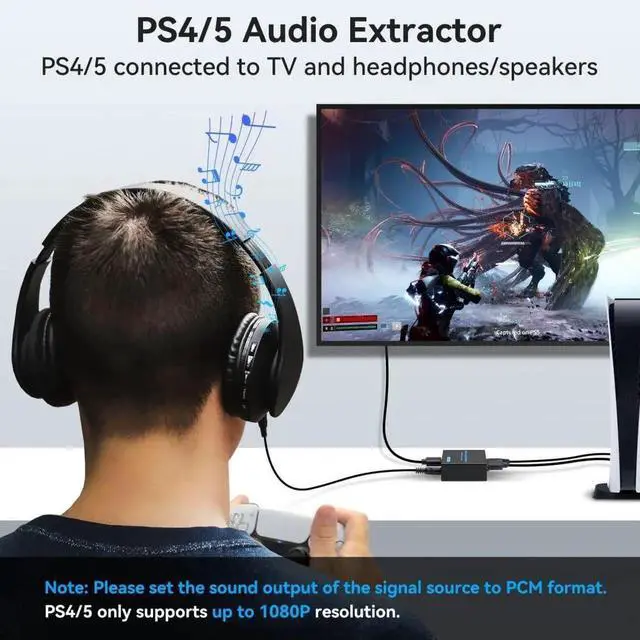 Alt view image 6 of 7 - 4K HDMI Audio Extractor, HDMI to Optical SPIF & 3.5mm AUX Audio Splitter Converter, Support HDCP, DTS 5.1, PCM Digital Surround Sound