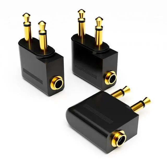 Main image of 3 Pack Airplane Headphone Adapter, Gold Plated Dual 3.5mm Male to Single 3.5mm Female Flight Audio Jack Connector for In-Flight Earphone Use
