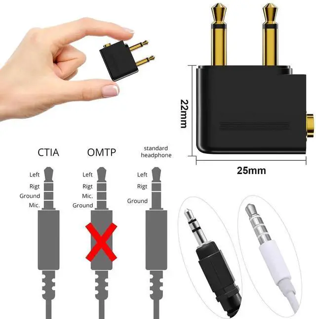 Alt view image 3 of 7 - 3 Pack Airplane Headphone Adapter, Gold Plated Dual 3.5mm Male to Single 3.5mm Female Flight Audio Jack Connector for In-Flight Earphone Use