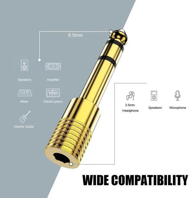 Alt view image 4 of 7 - 3 Pack Gold Plated 6.35mm 1/4 Inch Male to 3.5mm 1/8 Inch Female Stereo Audio Adapter, Gold Plated Converter for Guitar Amplifier Headphone AUX Cable