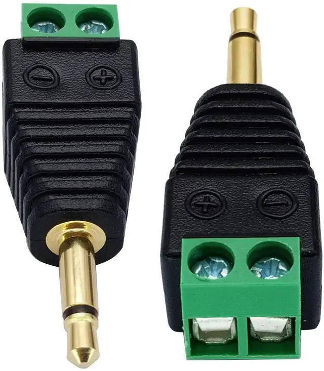 Alt view image 3 of 7 - 5-Pack Gold Plated 3.5mm 1/8 Inch TS Mono Male to 2 Pin Screw Terminal Adapter, Solderless AUX Headphone Balun Converter