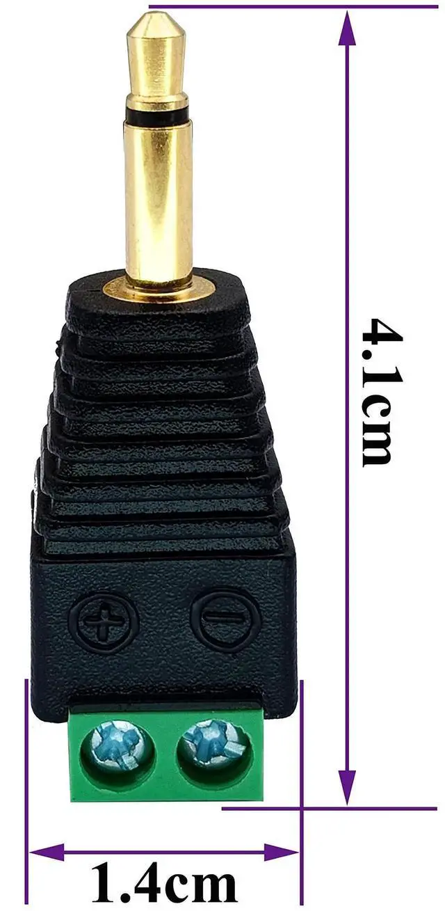 Alt view image 7 of 7 - 5-Pack Gold Plated 3.5mm 1/8 Inch TS Mono Male to 2 Pin Screw Terminal Adapter, Solderless AUX Headphone Balun Converter