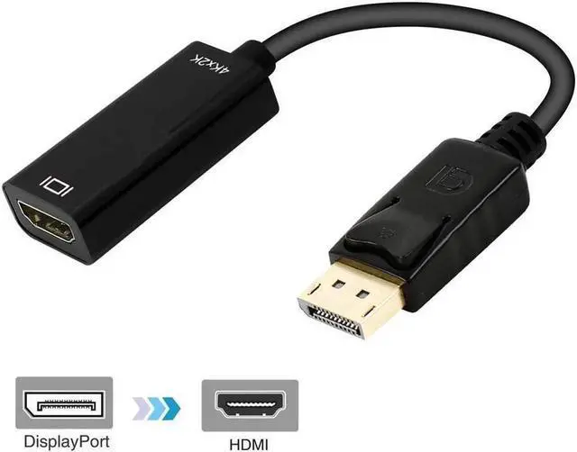Main image of 4K DisplayPort to HDMI Adapter, Gold-Plated DP Male to Female Converter, Compatible with Lenovo Dell HP Laptops Desktops, Black