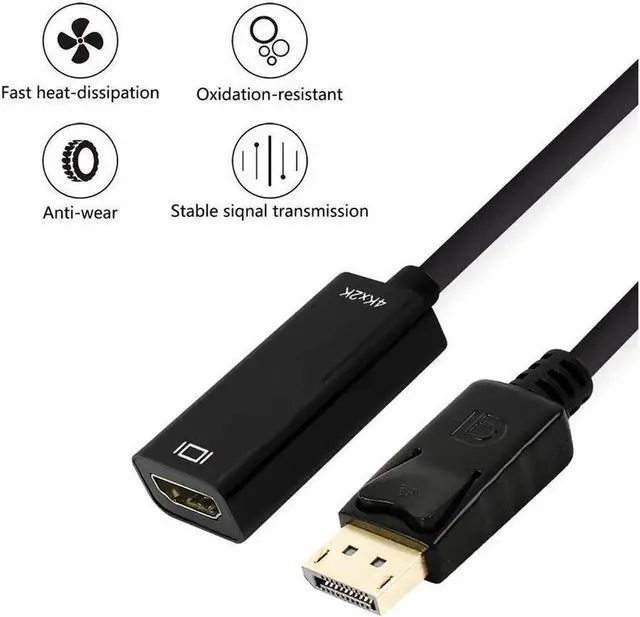Alt view image 4 of 7 - 4K DisplayPort to HDMI Adapter, Gold-Plated DP Male to Female Converter, Compatible with Lenovo Dell HP Laptops Desktops, Black