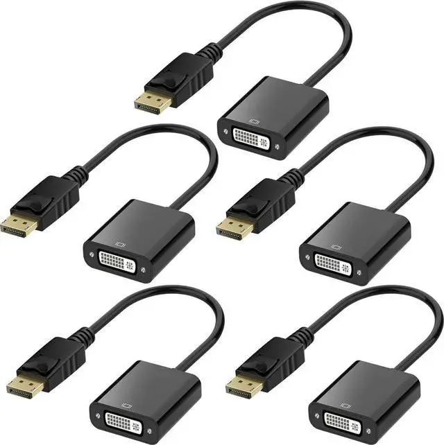 Main image of DisplayPort (DP) to DVI Adapter, Gold-Plated Display Port to DVI-D Adapter (Male to Female) Compatible with Computer, Desktop, Laptop, PC, Monitor, Projector, HDTV - Black 5 Pack