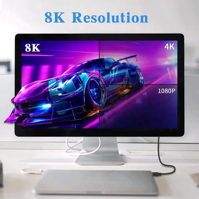Alt view image 3 of 7 - 8K Mini DisplayPort to DisplayPort 1.4 Cable 1FT, Down Angled Male to Male Gold-Plated Cord, 8K@60Hz Bi-Directional Transmission for Gaming Monitor PC Laptop