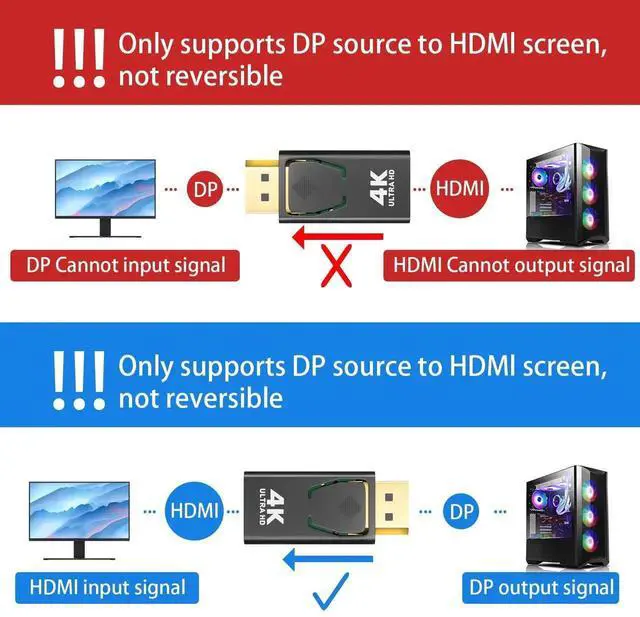 Alt view image 5 of 7 - 3-Pack DisplayPort to HDMI Adapter, 4K@30Hz Uni-Directional Male to Female DP to HDMI Converter, Stable Signal for Laptop PC Monitor TV Home Office Gaming Streaming
