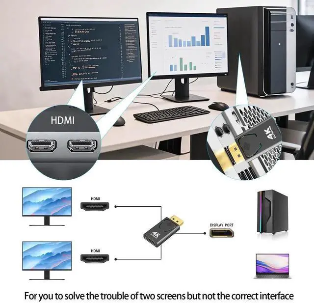 Alt view image 3 of 7 - 3-Pack DisplayPort to HDMI Adapter, 4K@30Hz Uni-Directional Male to Female DP to HDMI Converter, Stable Signal for Laptop PC Monitor TV Home Office Gaming Streaming