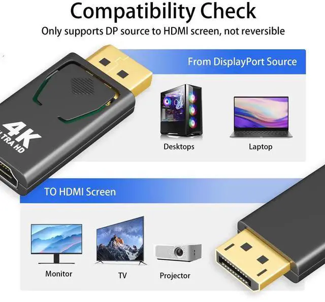 Alt view image 7 of 7 - 3-Pack DisplayPort to HDMI Adapter, 4K@30Hz Uni-Directional Male to Female DP to HDMI Converter, Stable Signal for Laptop PC Monitor TV Home Office Gaming Streaming