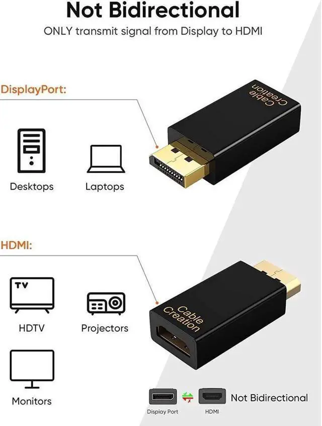 Alt view image 3 of 6 - 3-Pack DP to HDMI Adapter, 1080P Gold-Plated DisplayPort to HDMI Converter 1.3V, Male to Female Black DP to HDMI Connector