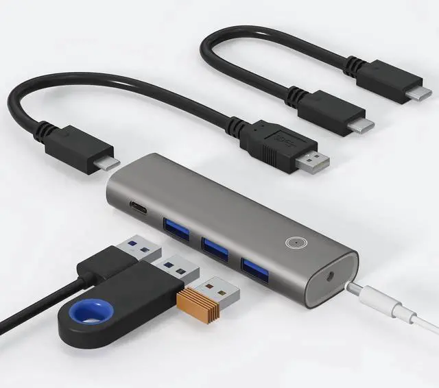 Main image of 4 Port Aluminum USB C to USB-A Hub, USB 3.2/3.1 Gen 2 10Gbps SuperSpeed Data Hub for Mac Laptop PC iPhone 15/16 Pro Max