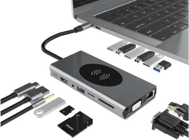 Main image of Hub USB C Adaptador Tipo C com Saída HDMI Compatível, VGA e Múltiplas Portas USB 3.0, Doca Divisor USB-C 3.1 para MacBook Pro e Huawei Mate 30