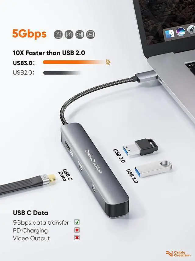 Alt view image 3 of 7 - USB C Hub Multiport Adapter, CableCreation 7-in-1 USB-C Hub with 4K 60Hz HDMI, 100W PD, USB-C and 2 USB 3.0 5Gbps Data Ports, SD/TF Card Slots for Steam Deck, MacBook Pro/Air, iPad Pro, Pixelbook, XPS