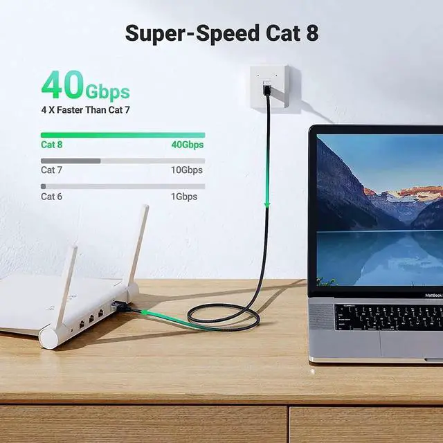 Alt view image 7 of 7 - UGREEN Cat 8 Ethernet Cable 65FT/20M, Braided Shielded LAN Network Cable 40Gbps 2000MHz, Heavy Duty RJ45 Internet Cord Compatible with Gaming PC PS5 Xbox Modem Router