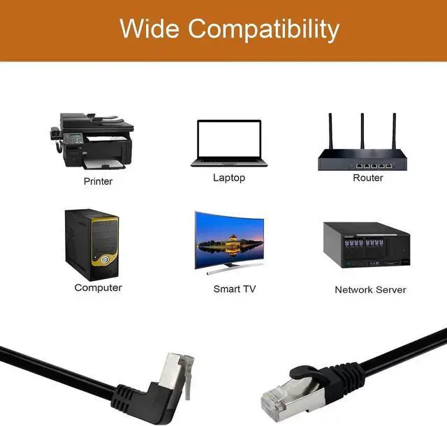 Alt view image 6 of 7 - 1.5FT Cat6 Down Angle Ethernet Cable, 90 Degree Downward RJ45 Male to Male LAN Patch Cable for PC, Router, Modem, Printer, Xbox, PS4